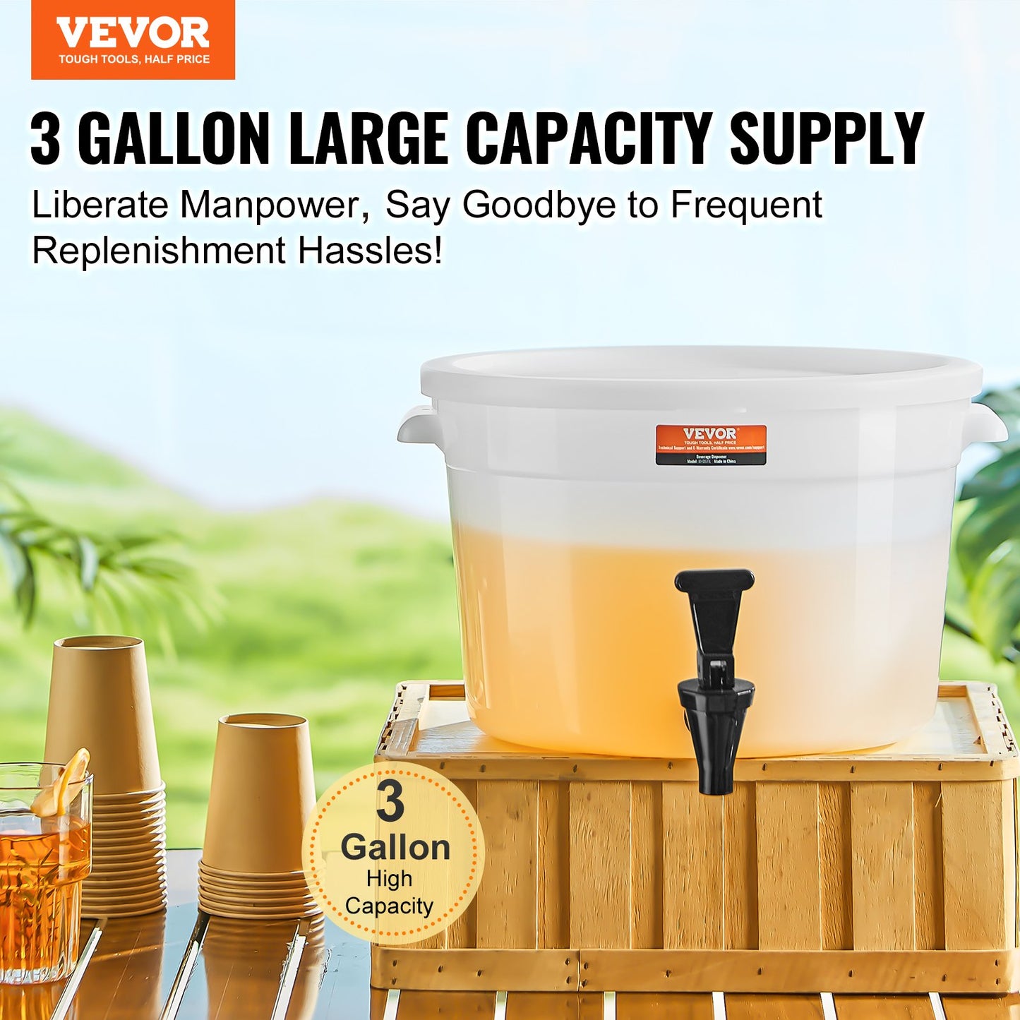 Beverage Dispenser, 3 Gallon Beverage Dispenser for Parties, Plastic Juice Dispenser with Spout and Lid, Iced Tea Lemonade Juice Dispenser, for Restaurants, Hotels, Parties