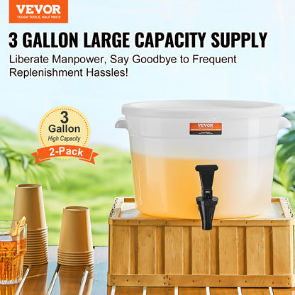 Beverage Dispenser, 3 gallon dryckesdispenser för fester, Juice Dispenser i plast med tapp och lock, Iced Tea Lemonade Juice Dispenser, för restauranger, hotell, fester, 2-pack