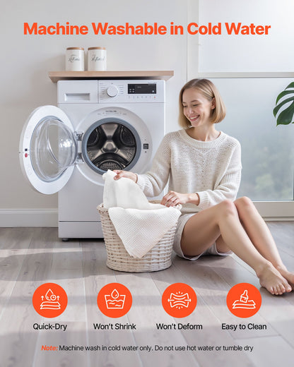 White Fabric Shower Curtain, 240 GSM Weighted Waffle Shower Curtains, Polyester Curtain with Rust-Resistant Hooks, Machine Washable & Water Repellent, for Bathroom Showers, Bath Tubs, 72x72 in