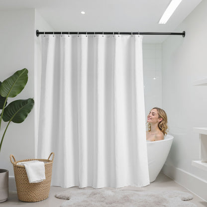 White Fabric Shower Curtain, 240 GSM Weighted Waffle Shower Curtains, Polyester Curtain with Rust-Resistant Hooks, Machine Washable & Water Repellent, for Bathroom Showers, Bath Tubs, 72x72 in