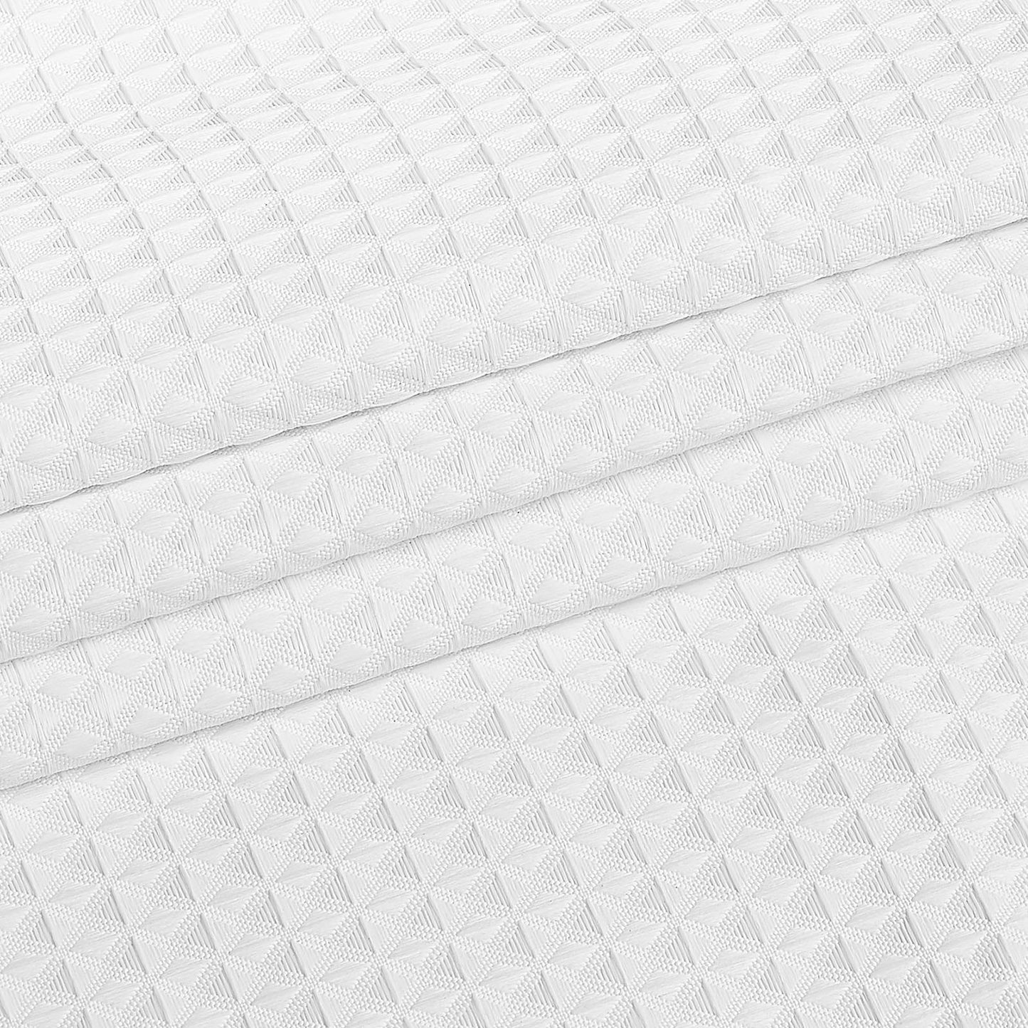 White Fabric Shower Curtain, 240 GSM Weighted Waffle Shower Curtains, Polyester Curtain with Rust-Resistant Hooks, Machine Washable & Water Repellent, for Bathroom Showers, Bath Tubs, 72x72 in