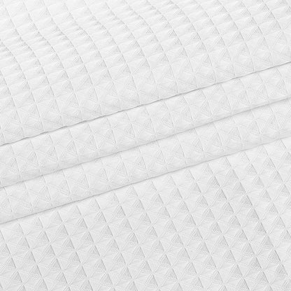 White Fabric Shower Curtain, 240 GSM Weighted Waffle Shower Curtains, Polyester Curtain with Rust-Resistant Hooks, Machine Washable & Water Repellent, for Bathroom Showers, Bath Tubs, 72x72 in