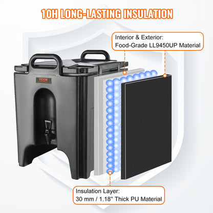 Insulated Beverage Dispenser, 10 Gallon, Food-grade LL9450UP Hot and Cold Beverage Server, Thermal Drink Dispenser Cooler with 1.18 in PU Layer Two-Stage Faucet Handle, for Restaurant Drink Shop