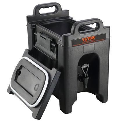 Isolierter Getränkespender, 2,5 Gallonen, Heiß- und Kaltgetränkespender aus LDPE in Lebensmittelqualität, Thermo-Getränkespender mit 0,9 Zoll dickem, zweistufigem Wasserhahngriff aus PU-Schicht, für Getränkeläden in Restaurants