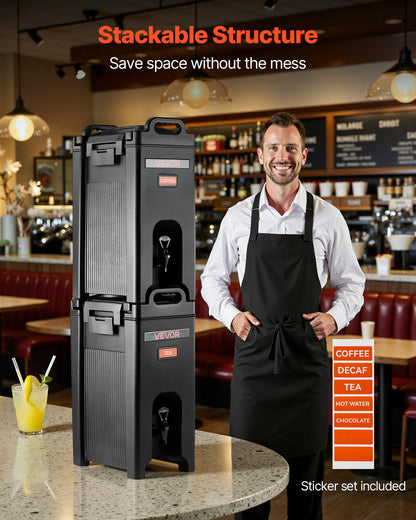 Insulated Beverage Dispenser, 5 Gal/19L Hot and Cold Beverage Server with Spigot & Handle, Food-Grade Thermal Drink Dispenser Cooler for Tea Coffee Water in Cafes & Restaurants, 2 Pack, Black