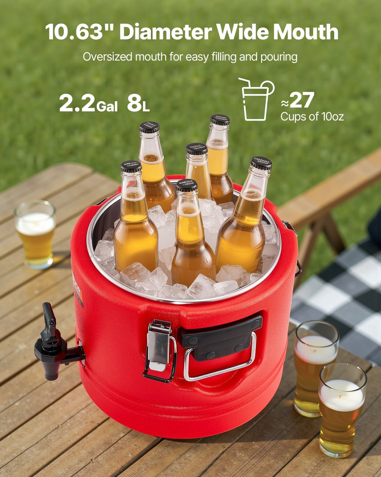 Insulated Beverage Dispenser, 2.2 Gal/8L Thermal Hot and Cold Drink Server Dispenser with Spigot, Food-Grade Cooler Jug with 304 Stainless Steel Interior, for Tea Coffee Restaurant Outdoor