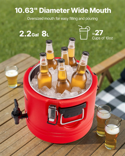 Insulated Beverage Dispenser, 2.2 Gal/8L Thermal Hot and Cold Drink Server Dispenser with Spigot, Food-Grade Cooler Jug with 304 Stainless Steel Interior, for Tea Coffee Restaurant Outdoor