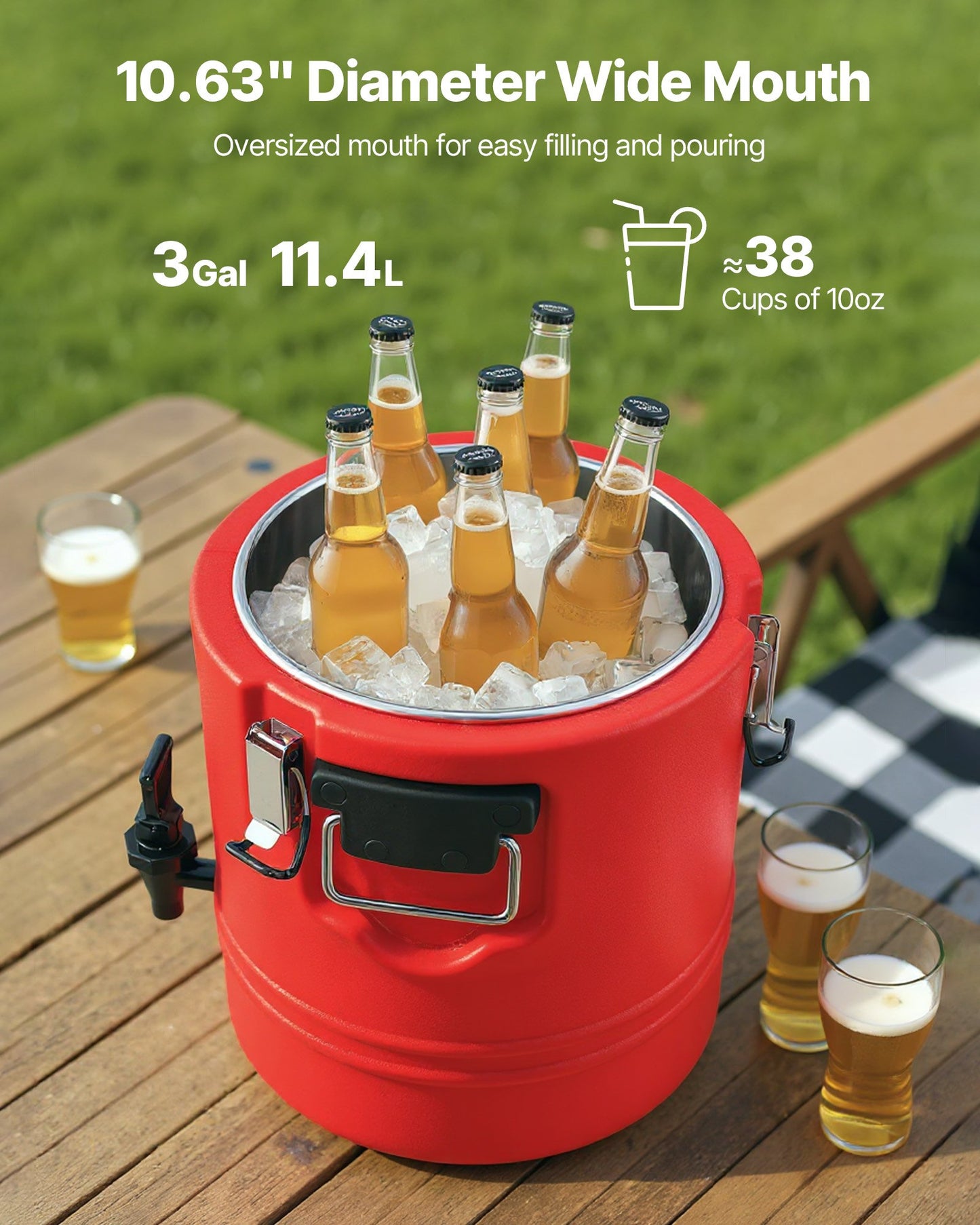 Insulated Beverage Dispenser, 3 Gal/11.4L Thermal Hot and Cold Drink Server Dispenser with Spigot, Food-Grade Cooler Jug with 304 Stainless Steel Interior, for Tea Coffee Restaurant Outdoor