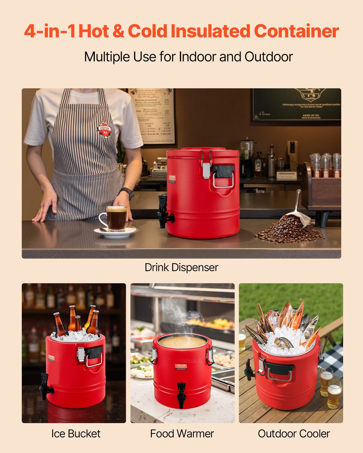 Insulated Beverage Dispenser, 3 Gal/11.4L Thermal Hot and Cold Drink Server Dispenser with Spigot, Food-Grade Cooler Jug with 304 Stainless Steel Interior, for Tea Coffee Restaurant Outdoor