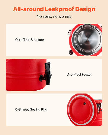 Insulated Beverage Dispenser, 3 Gal/11.4L Thermal Hot and Cold Drink Server Dispenser with Spigot, Food-Grade Cooler Jug with 304 Stainless Steel Interior, for Tea Coffee Restaurant Outdoor