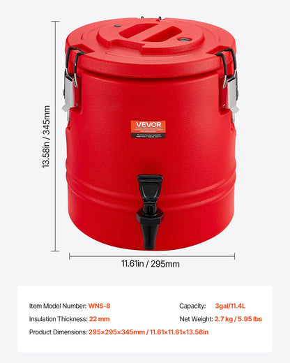 Insulated Beverage Dispenser, 3 Gal/11.4L Thermal Hot and Cold Drink Server Dispenser with Spigot, Food-Grade Cooler Jug with 304 Stainless Steel Interior, for Tea Coffee Restaurant Outdoor