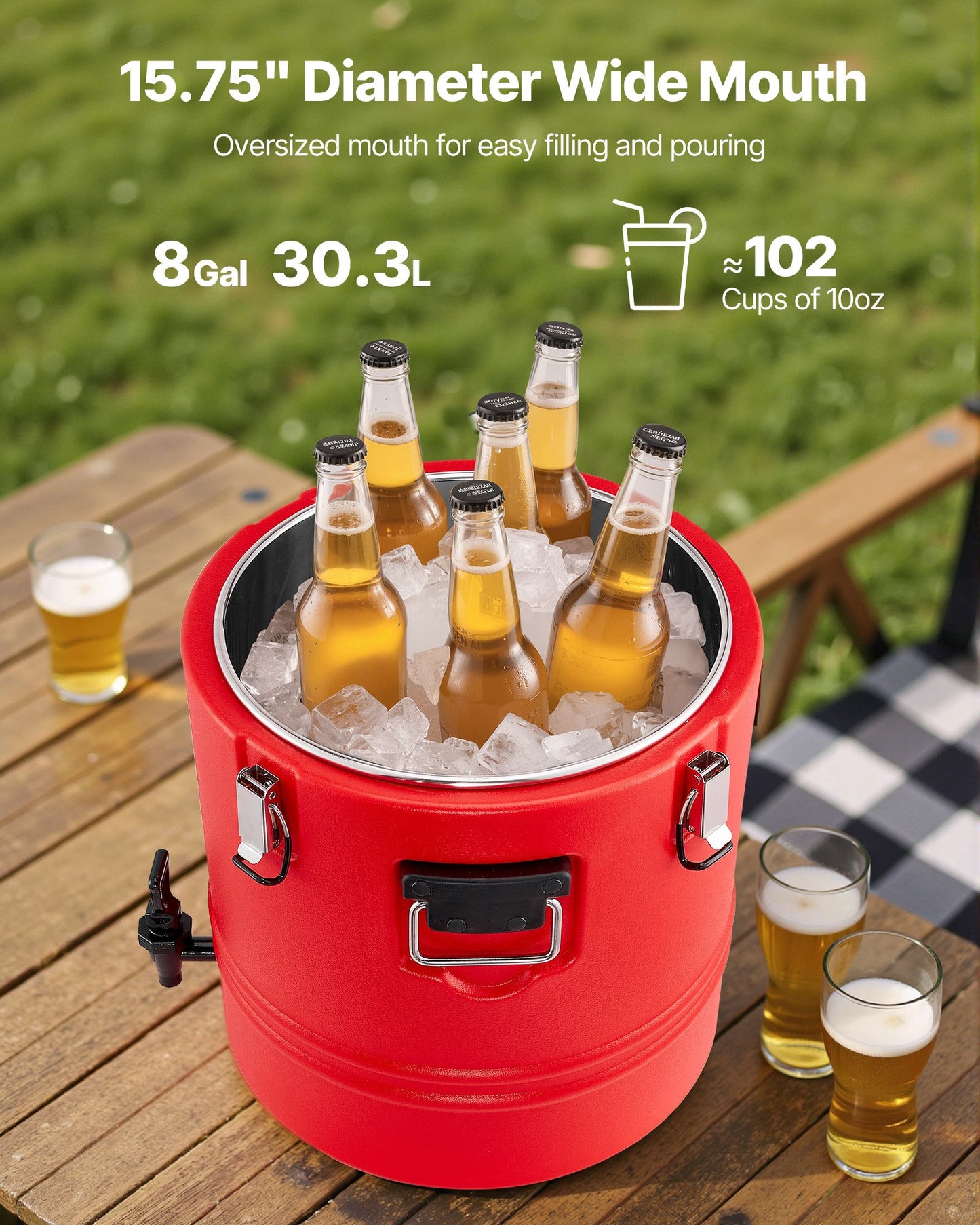 Insulated Beverage Dispenser, 8 Gal/30.3L Thermal Hot and Cold Drink Server Dispenser with Spigot, Food-Grade Cooler Jug with 304 Stainless Steel Interior, for Tea Coffee Restaurant Outdoor