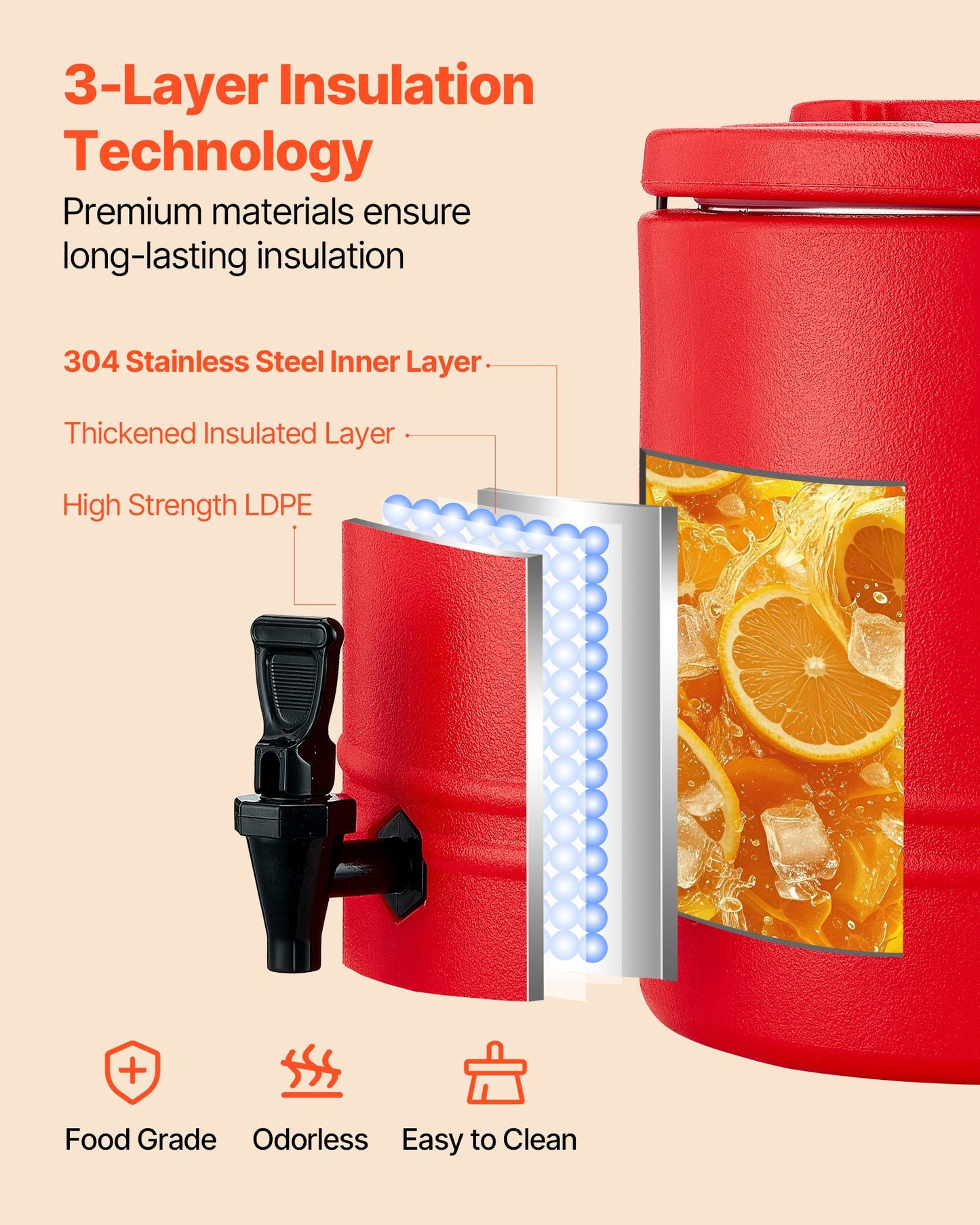 Insulated Beverage Dispenser, 8 Gal/30.3L Thermal Hot and Cold Drink Server Dispenser with Spigot, Food-Grade Cooler Jug with 304 Stainless Steel Interior, for Tea Coffee Restaurant Outdoor