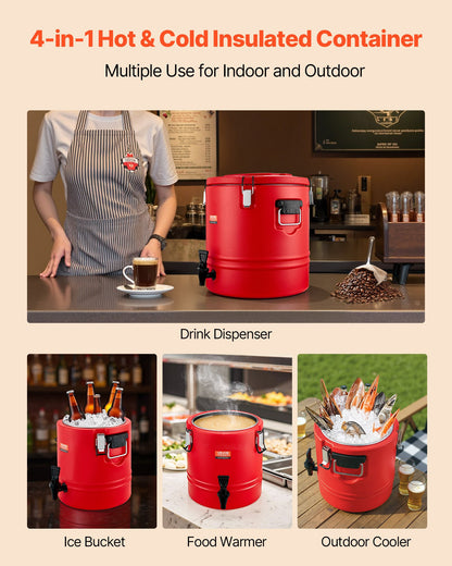 Insulated Beverage Dispenser, 8 Gal/30.3L Thermal Hot and Cold Drink Server Dispenser with Spigot, Food-Grade Cooler Jug with 304 Stainless Steel Interior, for Tea Coffee Restaurant Outdoor