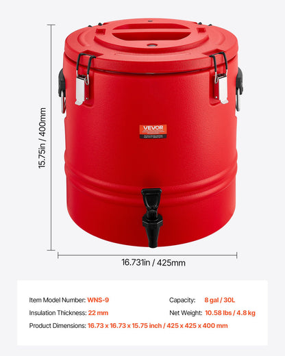 Insulated Beverage Dispenser, 8 Gal/30.3L Thermal Hot and Cold Drink Server Dispenser with Spigot, Food-Grade Cooler Jug with 304 Stainless Steel Interior, for Tea Coffee Restaurant Outdoor