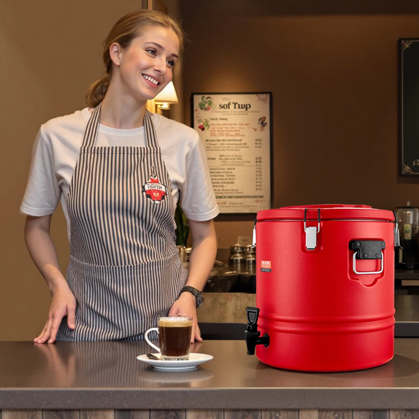 Insulated Beverage Dispenser, 8 Gal/30.3L Thermal Hot and Cold Drink Server Dispenser with Spigot, Food-Grade Cooler Jug with 304 Stainless Steel Interior, for Tea Coffee Restaurant Outdoor