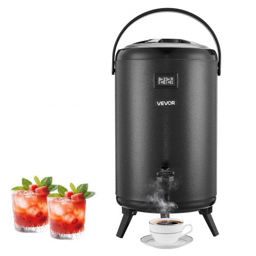 Insulated Beverage Dispenser, 3.2 Gal/12L Stainless Steel Thermal Drink Server with Spigot & Temp Display, Suitable for Hot and Cold Drinks, for Tea Coffee Water in Cafes & Restaurants, Black