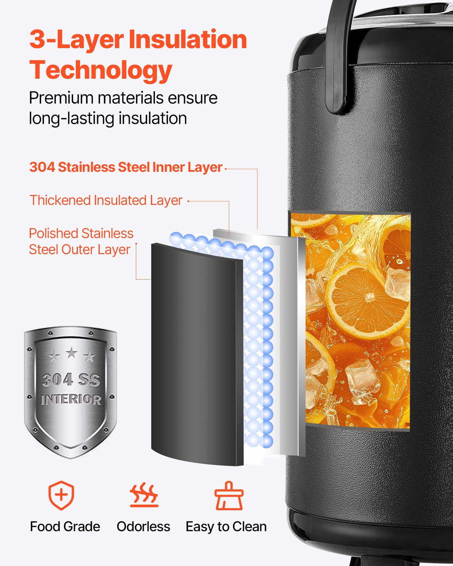 Insulated Beverage Dispenser, 3.2 Gal/12L Stainless Steel Thermal Drink Server with Spigot & Temp Display, Suitable for Hot and Cold Drinks, for Tea Coffee Water in Cafes & Restaurants, Black