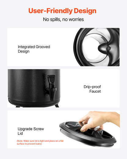 Insulated Beverage Dispenser, 3.2 Gal/12L Stainless Steel Thermal Drink Server with Spigot & Temp Display, Suitable for Hot and Cold Drinks, for Tea Coffee Water in Cafes & Restaurants, Black