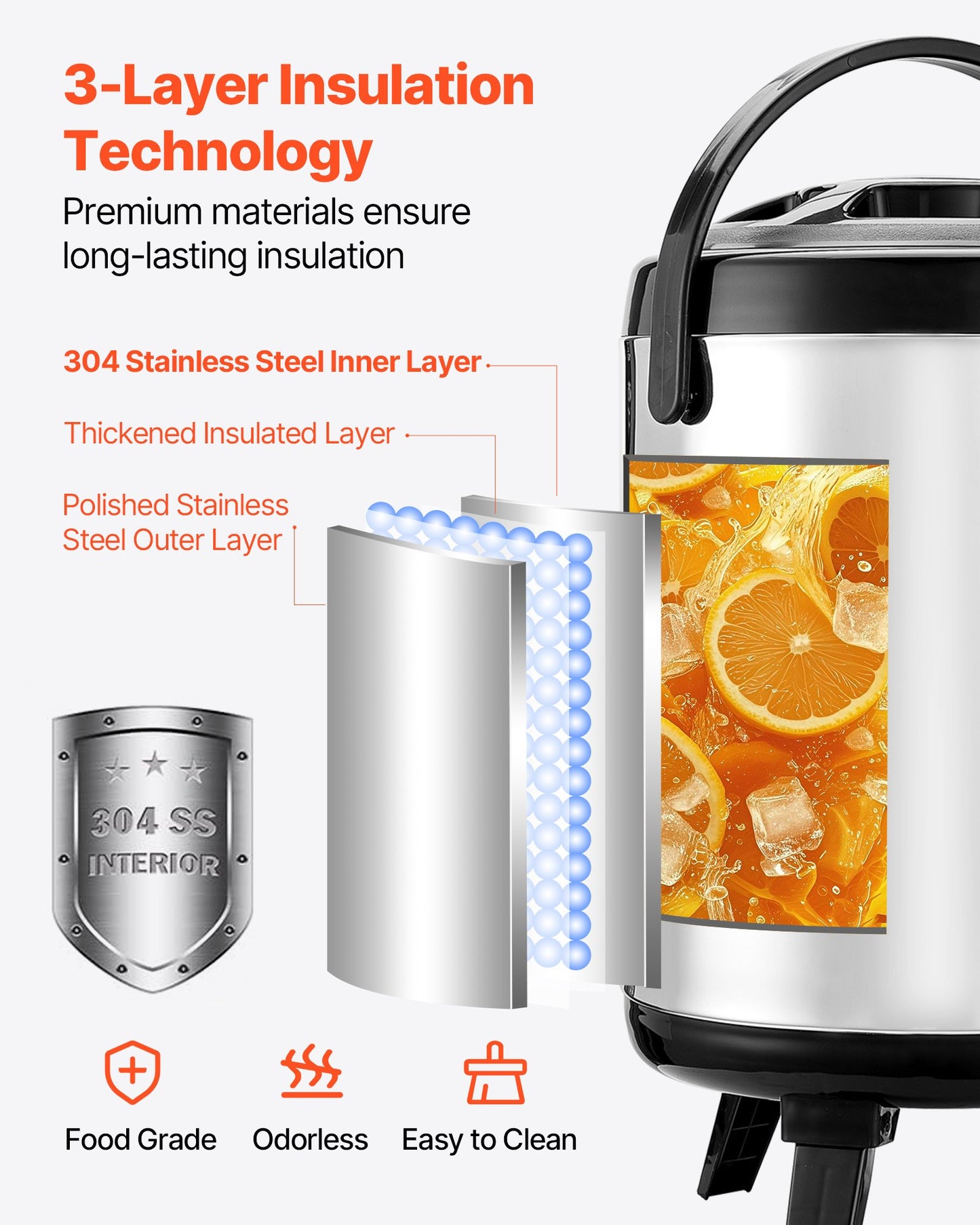Insulated Beverage Dispenser, 1.5 Gal/6L Stainless Steel Thermal Drink Server with Spigot & Temp Display, Suitable for Hot and Cold Drinks, for Tea Coffee Water in Cafes & Restaurants, Silver