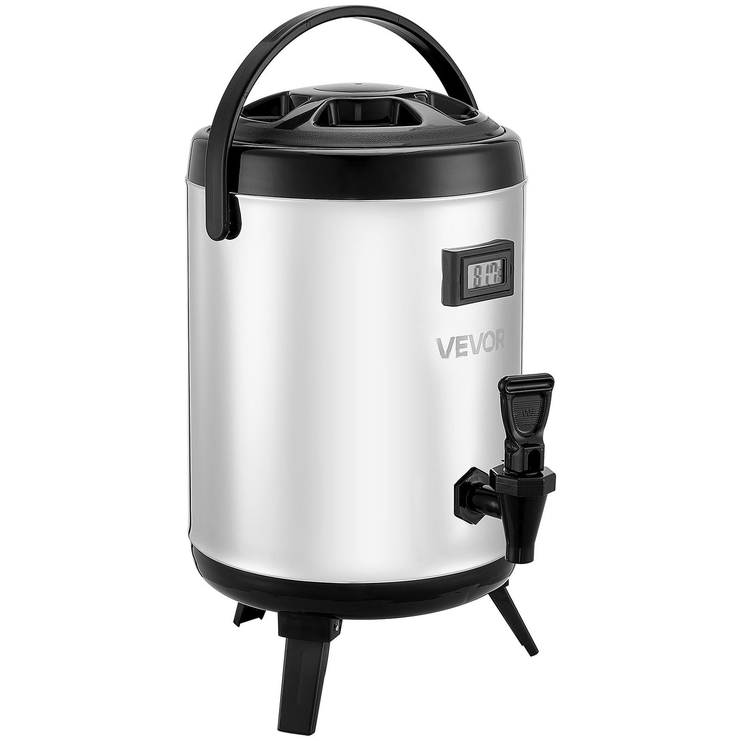 Insulated Beverage Dispenser, 1.5 Gal/6L Stainless Steel Thermal Drink Server with Spigot & Temp Display, Suitable for Hot and Cold Drinks, for Tea Coffee Water in Cafes & Restaurants, Silver