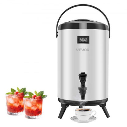 Insulated Beverage Dispenser, 3.2 Gal/12L Stainless Steel Thermal Drink Server with Spigot & Temp Display, Suitable for Hot and Cold Drinks, for Tea Coffee Water in Cafes & Restaurants, Silver