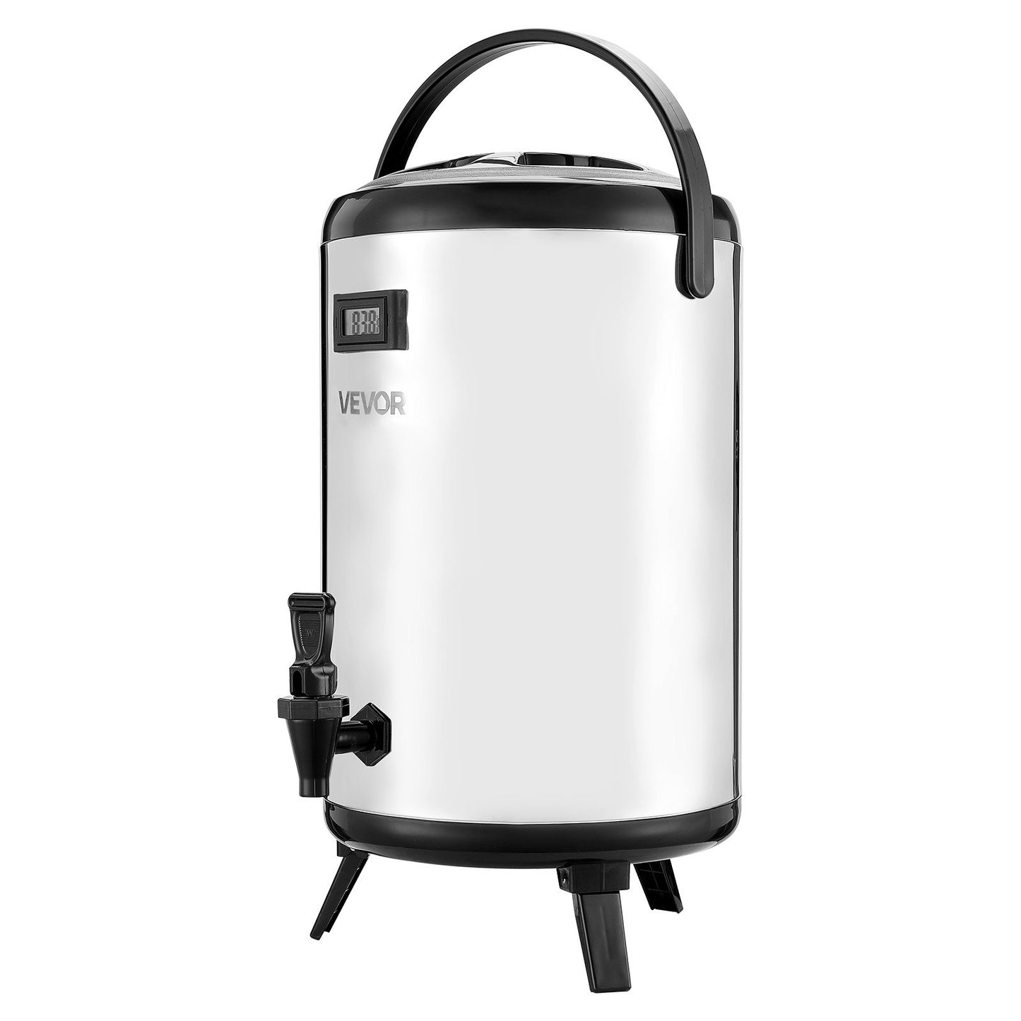 Insulated Beverage Dispenser, 3.2 Gal/12L Stainless Steel Thermal Drink Server with Spigot & Temp Display, Suitable for Hot and Cold Drinks, for Tea Coffee Water in Cafes & Restaurants, Silver