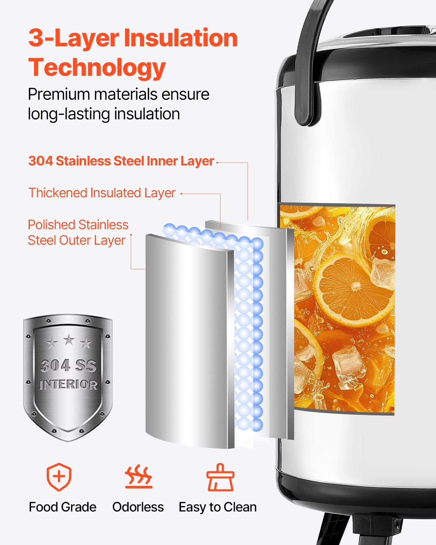 Insulated Beverage Dispenser, 3.2 Gal/12L Stainless Steel Thermal Drink Server with Spigot & Temp Display, Suitable for Hot and Cold Drinks, for Tea Coffee Water in Cafes & Restaurants, 2 Pack
