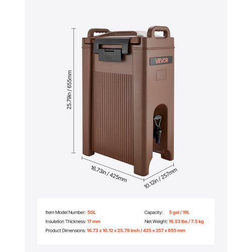 Isolierter Spender für heiße und kalte Getränke, 5 Gal/19 l, lebensmittelecht, Getränkeausgabe
