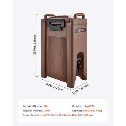 Isolierter Spender für heiße und kalte Getränke, 5 Gal/19 l, lebensmittelecht, Getränkeausgabe