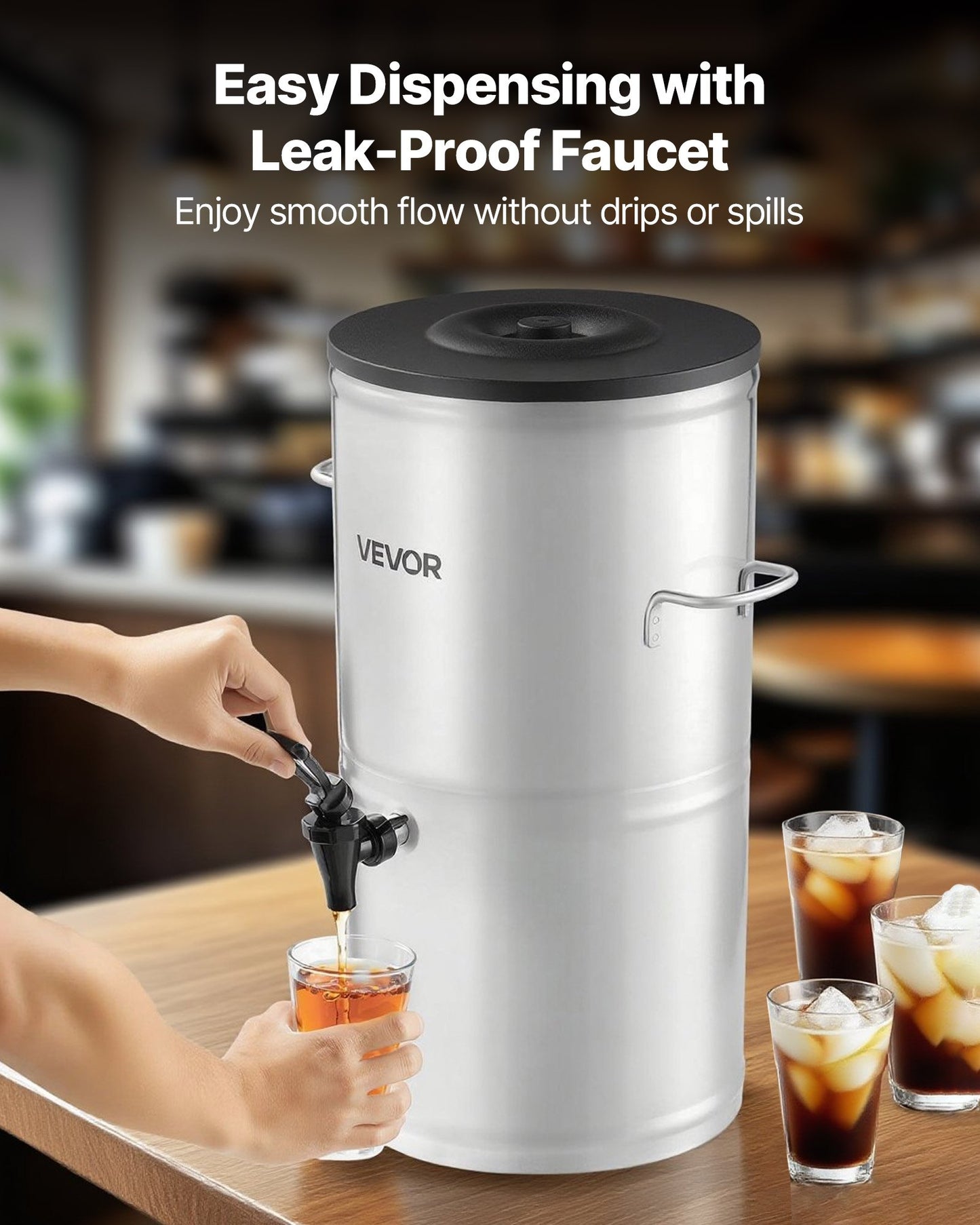 Ice Tea Dispenser, 4 Gal/15L 304 Stainless Steel Beverage Dispenser with Spigot & Handle, Suitable for Hot and Cold Drinks, for Iced Tea Coffee Water in Cafes & Restaurants