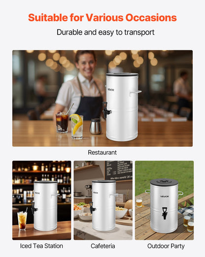 Ice Tea Dispenser, 4 Gal/15L 304 Stainless Steel Beverage Dispenser with Spigot & Handle, Suitable for Hot and Cold Drinks, for Iced Tea Coffee Water in Cafes & Restaurants
