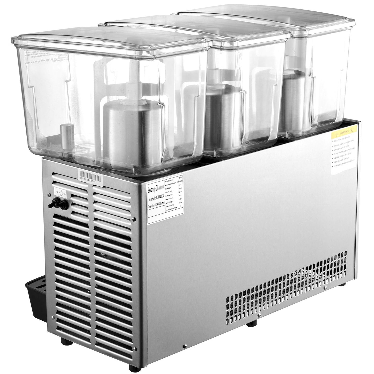 Kommerzieller Kaltgetränkeautomat Edelstahl-Fruchtsaft-Getränkeautomat 3 Tanks 9,6 Gallonen Eistee-Getränkeautomat mit Thermostatsteuerung