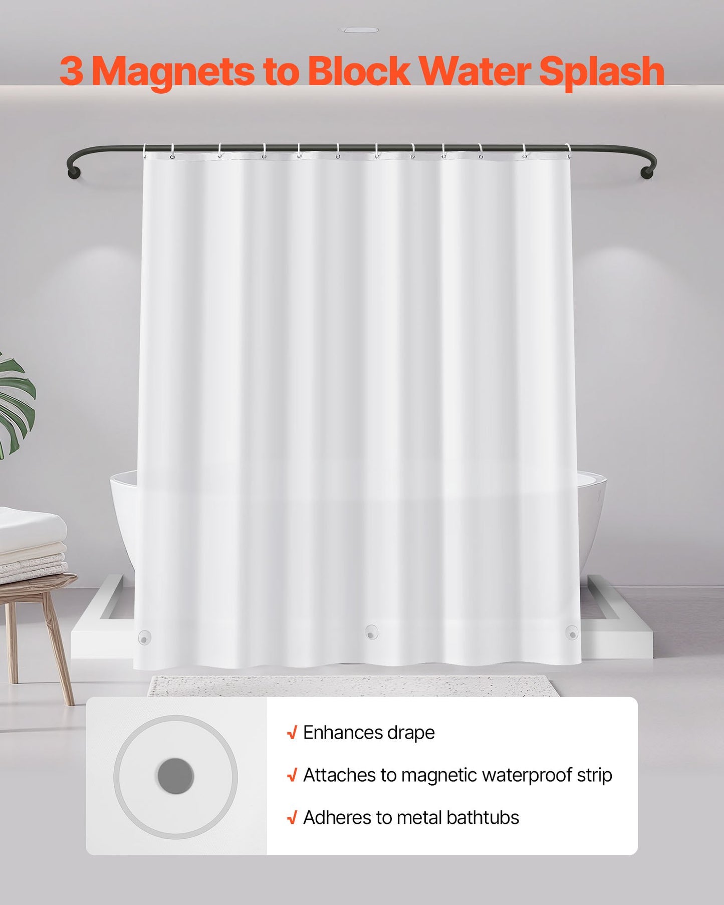Shower Curtain Liner, 8G Heavy-Duty PEVA Shower Liner, 2-Pack Waterproof Plastic Liners with 3 Magnets and 12 Rust-Resistant Metal Grommet, for Bathroom Showers & Bath Tubs, 72 x 72 in (White)