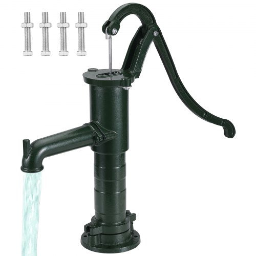Antique Hand Water Pump 14.6 x 5.9 x 26 Inch Jug Pump with Handle Cast Iron Well Pump with Pre-Set 0.5" Holes for Easy Installation Old Fashion Jug Hand Pump for Garden Ponds Garden Green | EU