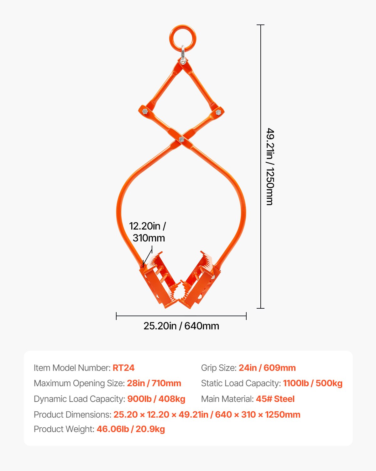 24-Zoll-Steinhebezange 2-Klauen-Steinzange aus Stahl Schwenkbarer Stammgreifer