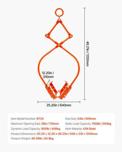 24-Zoll-Steinhebezange 2-Klauen-Steinzange aus Stahl Schwenkbarer Stammgreifer