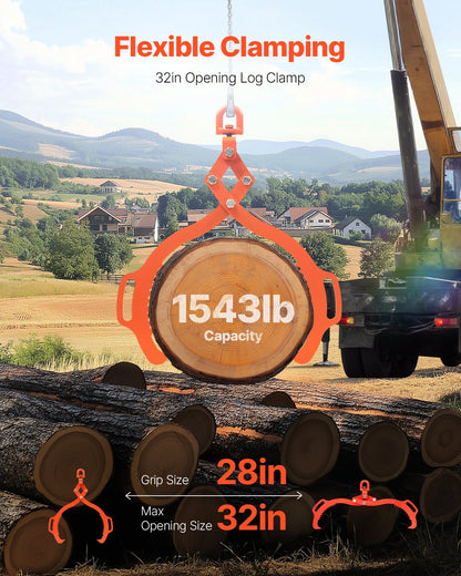 32 Zoll Holzhebezange mit 2 Krallen, massiver Stahl-Holzgriff, drehbares Holzwerkzeug