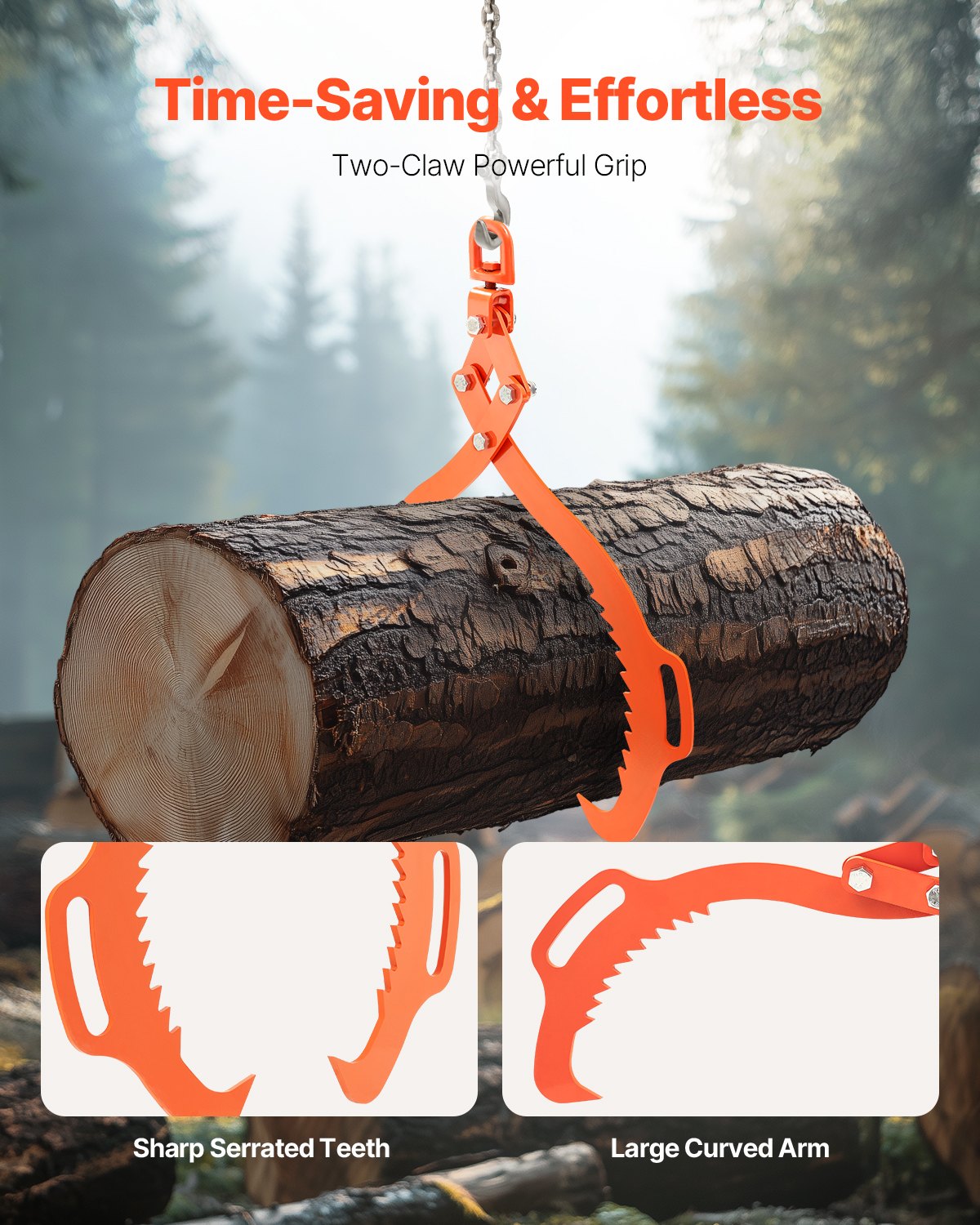 32 Zoll Holzhebezange mit 2 Krallen, massiver Stahl-Holzgriff, drehbares Holzwerkzeug