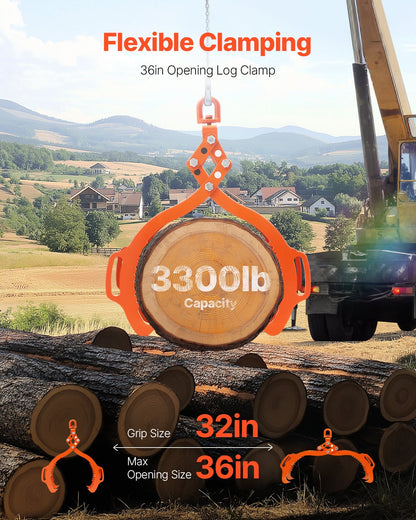 36 Zoll Holzhebezange mit 4 Krallen, massiver Stahl-Holzgriff, drehbares Holzwerkzeug