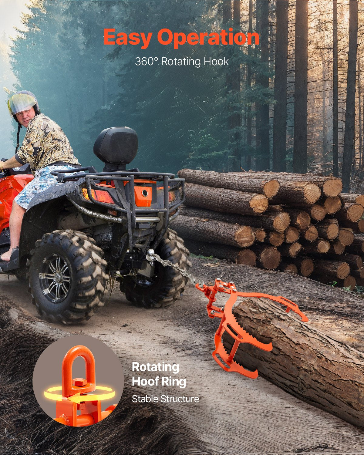 36 Zoll Holzhebezange mit 4 Krallen, massiver Stahl-Holzgriff, drehbares Holzwerkzeug