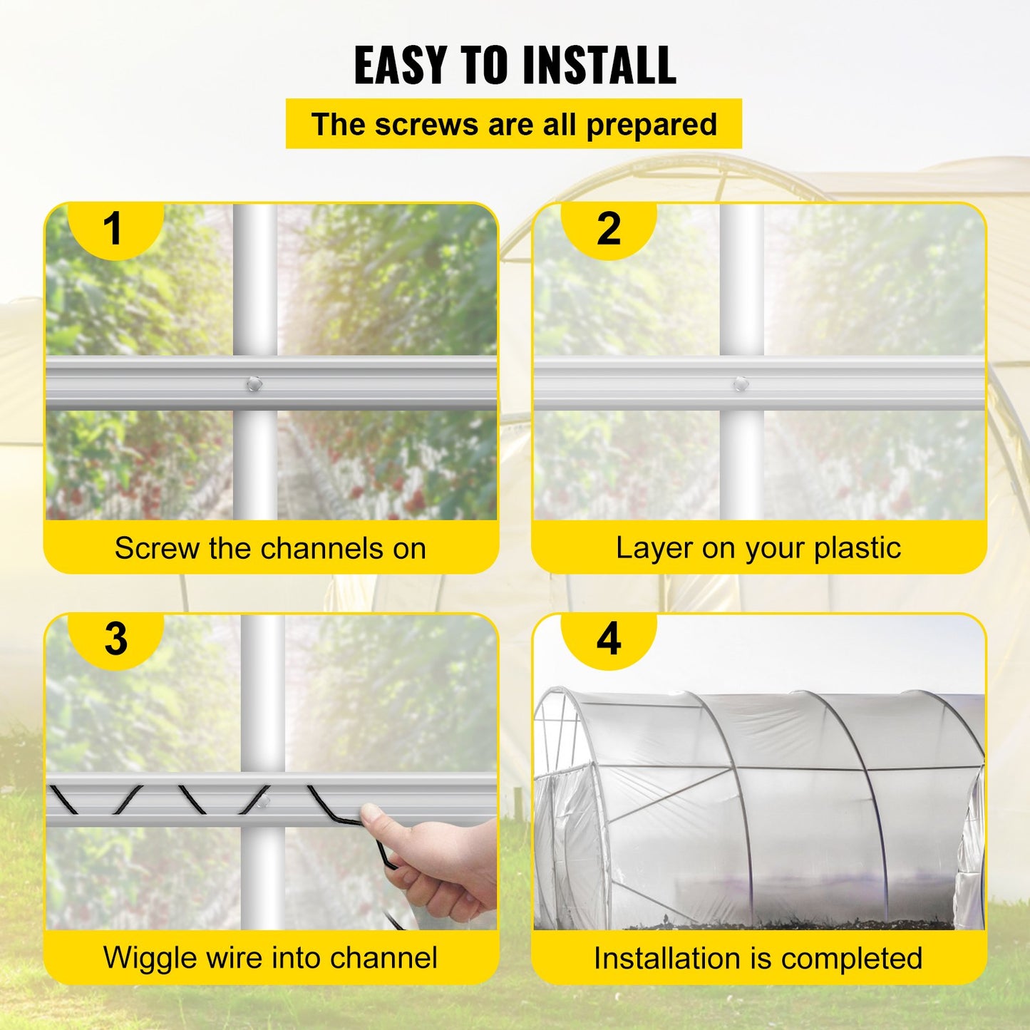 Spring Wire and Lock Channel,6.56ft Spring Lock & U-Channel Bundle for Greenhouse, 20 Packs PE Coated Spring Wire & Aluminum Alloy Channel, Plastic Poly Film or Shade Cloth Attachment with Screw