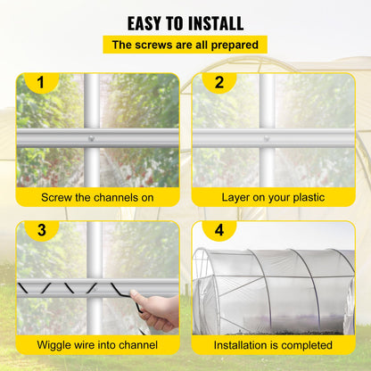 Spring Wire and Lock Channel, 6.56ft Spring Lock & U-Channel Bundle for Greenhouse, 40 Packs PE Coated Spring Wire & Aluminum Alloy Channel,Plastic Poly Film or Shade Cloth Attachment with Screw
