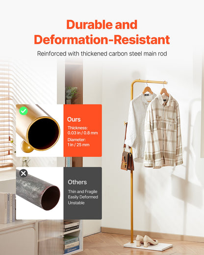 Coat Rack, Freestanding Coats Rack Stand with Quartz Stone Base & 3 Round Hooks, Free Standing Hall Coat Tree for Entryway, Bedroom, Living Room, Stylish Clothes Hanger Stand for Coats, Hat, Bag