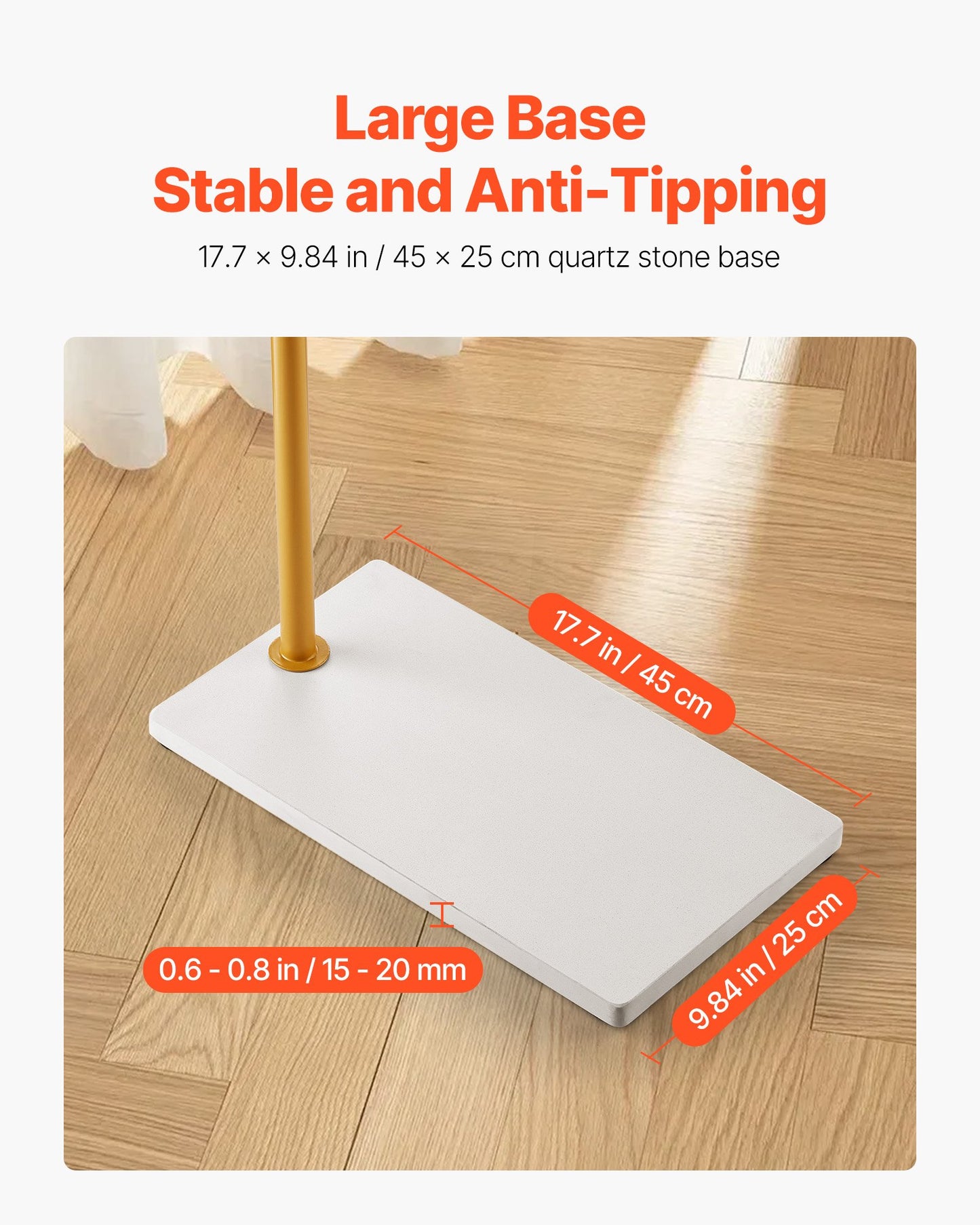 Coat Rack, Freestanding Coats Rack Stand with Quartz Stone Base & 3 Round Hooks, Free Standing Hall Coat Tree for Entryway, Bedroom, Living Room, Stylish Clothes Hanger Stand for Coats, Hat, Bag