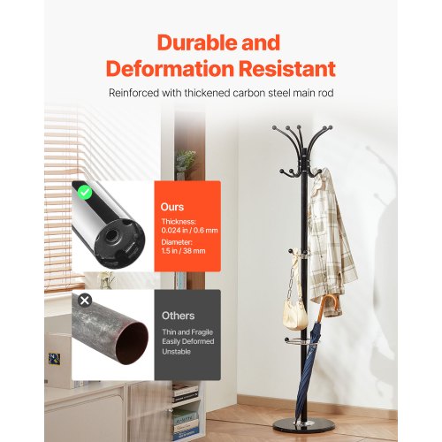 Freestanding Coat Rack Stable Marble Base with Umbrella Holder and 14 Hooks | EU