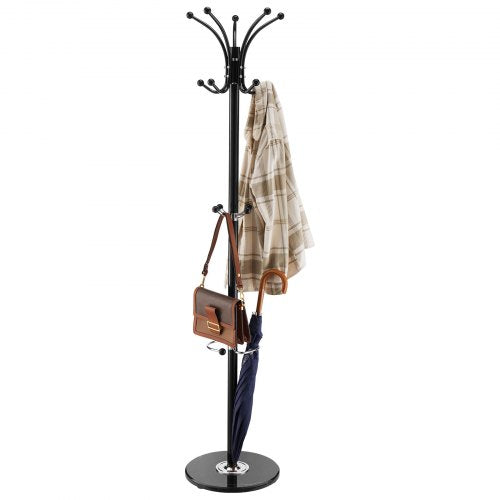Freestanding Coat Rack Stable Marble Base with Umbrella Holder and 14 Hooks | EU
