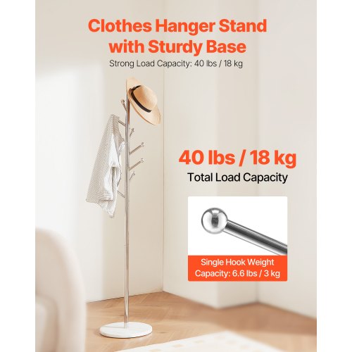 Coat hanger Freestanding coat hanger with stable marble base and 8 hooks | EU
