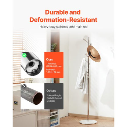 Coat hanger Freestanding coat hanger with stable marble base and 8 hooks | EU