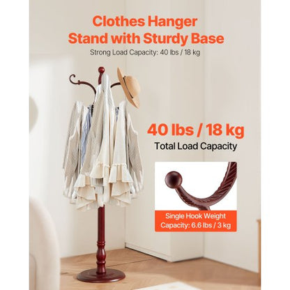 Fristående klädhängare i trä med stabil stor bas och 11 krokar |  EU
